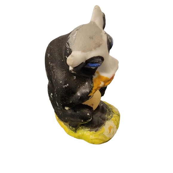 Porcelain Bisque Antique Cow Black Yellow Japan Free Standing Miniature Figurine - Picture 4 of 7